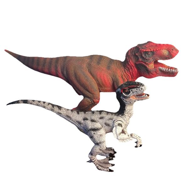 T-Rex & Velociraptor Dinosaur Lot Jurassic Style Moving Mouth Joints Realistic - Picture 2 of 16